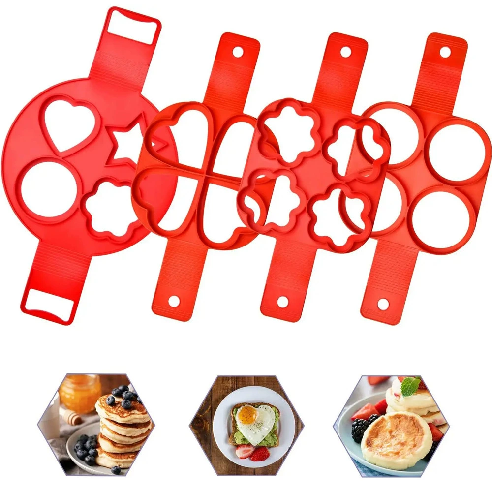 Кухня Кулинария завтрак силикон 4 отверстия с четырьмя отверстиями омлет плесень круглый цветок омлет