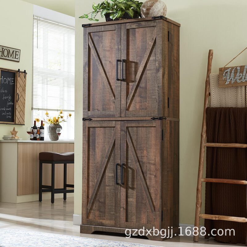 Cross-Border Supply of Country-Style Kitchen Storage Cabinets, Food Cabinets with Barn Doors, Storage Drawers and Adjustable Shelves