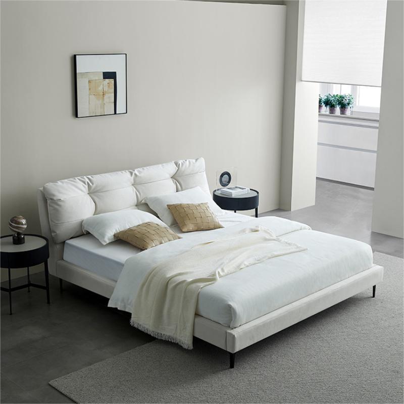 Cama de hadas italiana tecnología cama de tela crema viento simple cama principal moderna cama de madera maciza nube cama de matrimonio cama doble image 5