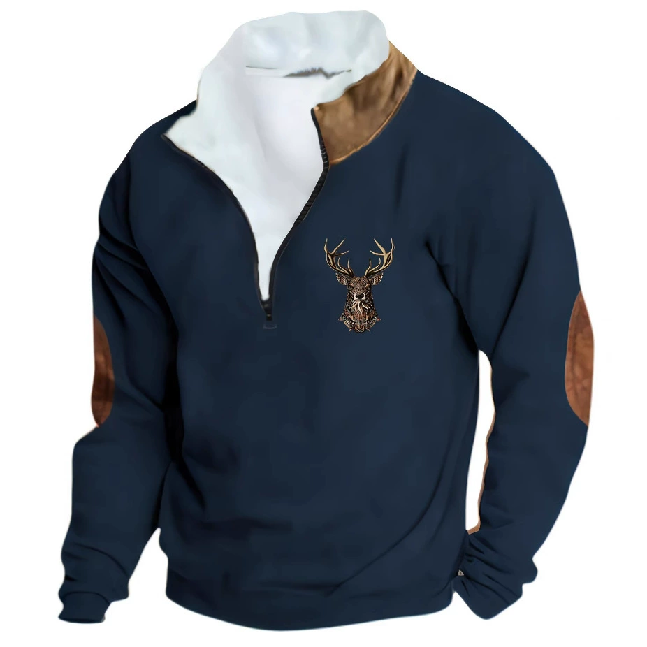 Amazon весна и осень новая мужская толстовка с длинными рукавами и половиной молнии с 3D принтом, повседневная модная европейская и американская модная куртка, верхняя одежда