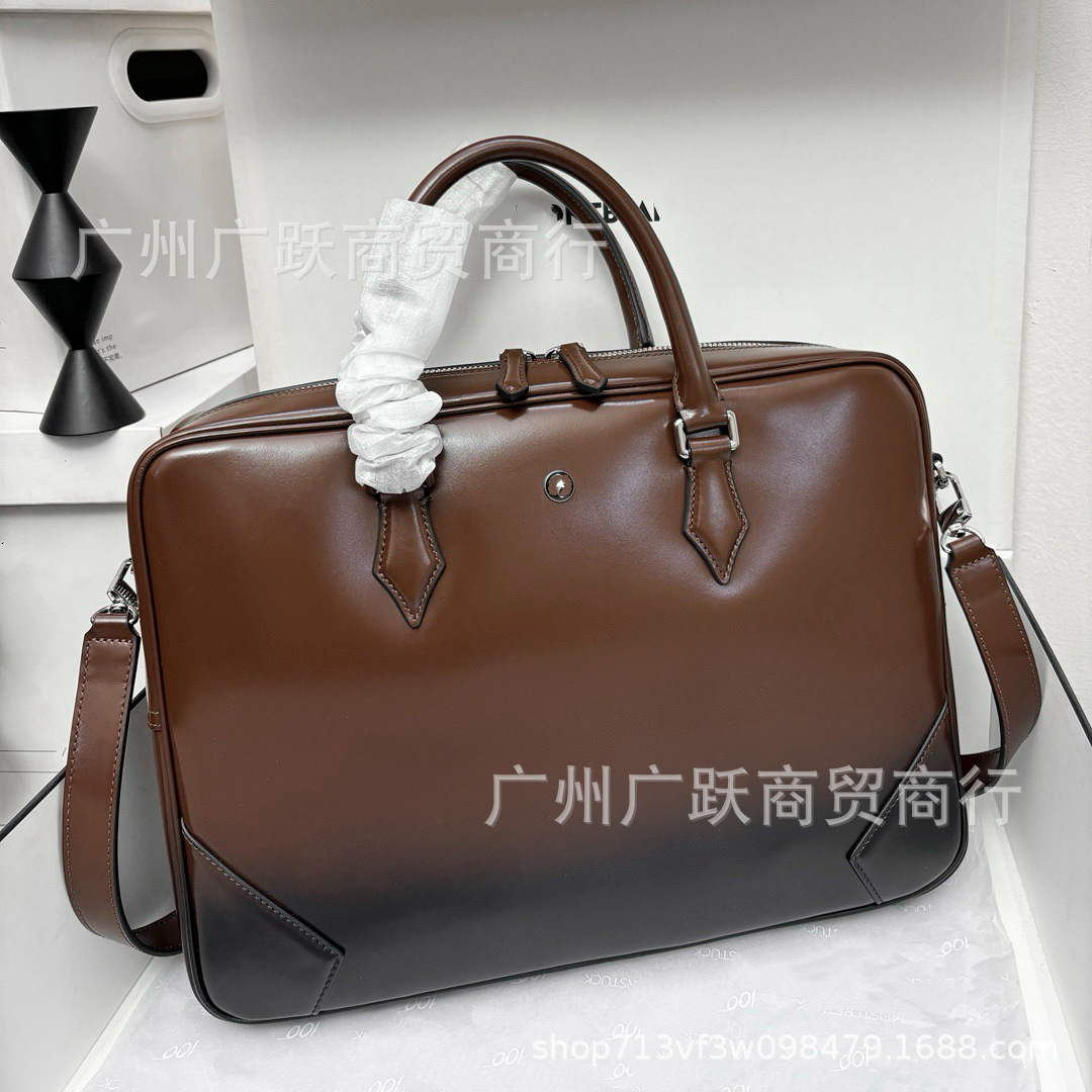 W Baolong Executive Series Genuine Leather Ink Brown Briefcase for Computers and Lawyers, High-Quality, Available for Cross-Border Supply