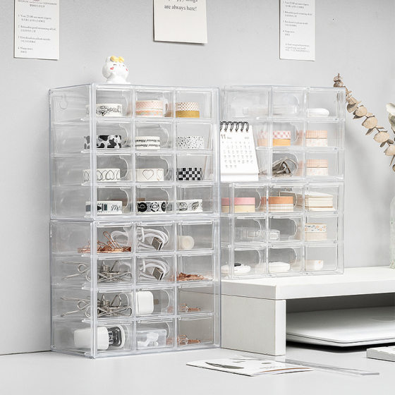 Cross-border Desktop Jiugongge Storage Box Transparent Drawer Type Sub-compartment Student Dormitory Table Small Sundries Organizer Box