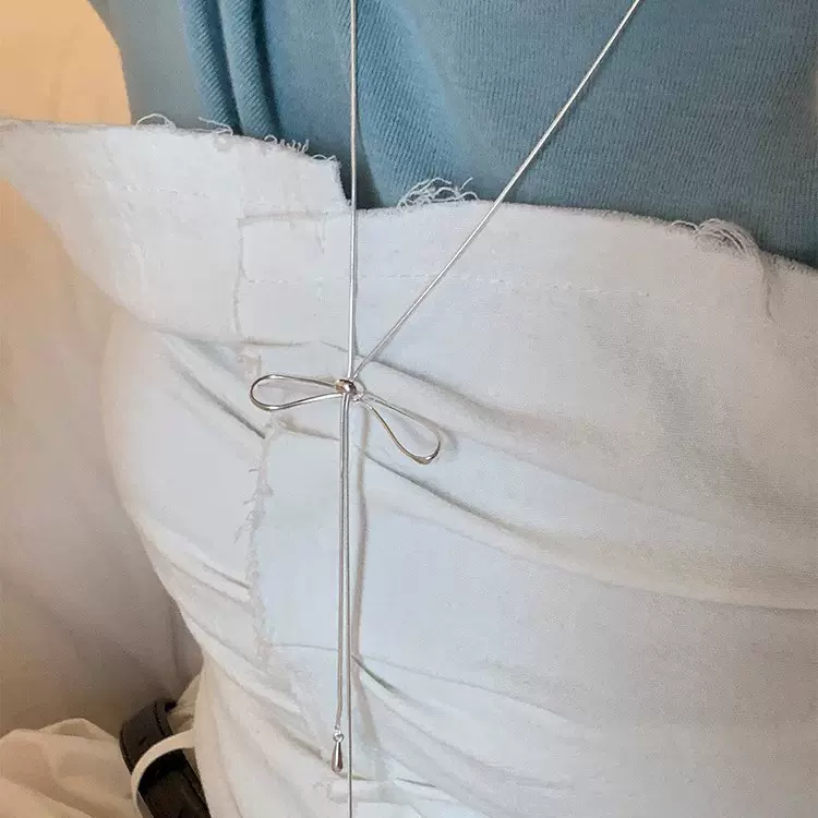 日韩高级感蝴蝶结抽拉式项链女可调节毛衣链百搭小众气质项链配饰