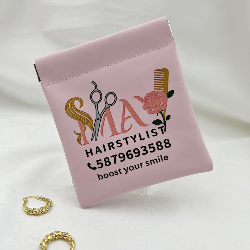 新款粉色pu袋珍珠项链手串自动闭合弹片袋梳子剪刀赠品广告包装袋