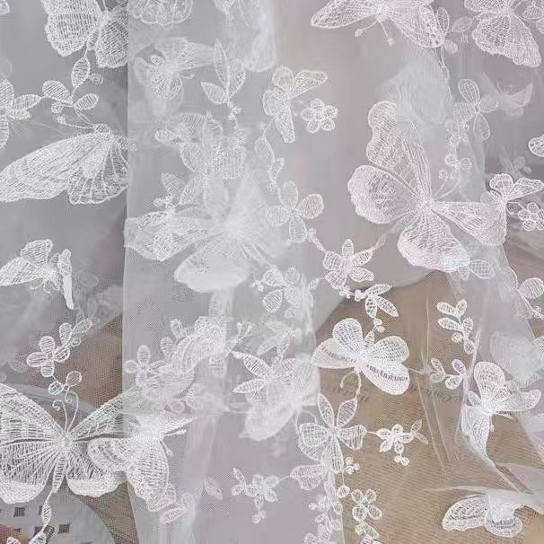 Tridimensional mariposa traje rendimiento vestido falda encaje tela malla bordado muñeca ropa velo tela