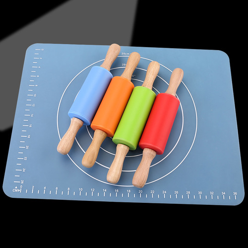 40X30cm Silicone Rolling Pin Dough Mat and Kneading Set, Thick with Measurement Marks, Kitchen Baking Mat