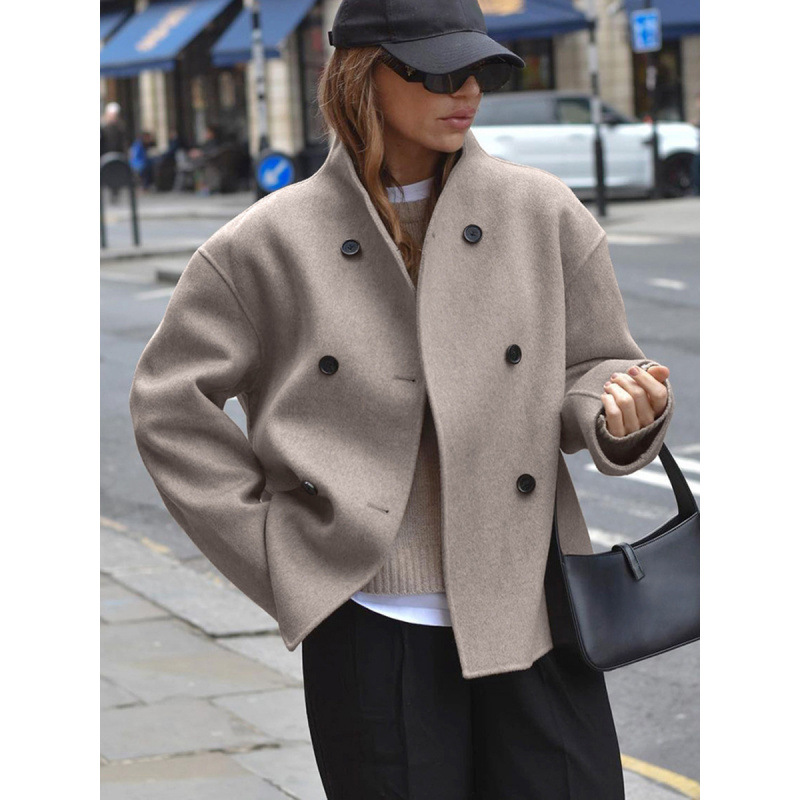 A Brown Double-Breasted Woolen Coat For Women, A Mid-Length Women's Winter Thickened Woolen Overcoat_ecoleips.com