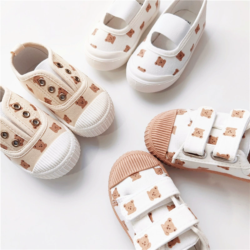 Новинка на весну и осень Handan, детская парусиновая обувь с медведем, Тканевая обувь на мягкой подошве, мужская и женская детская обувь, кроссовки с героями мультфильмов