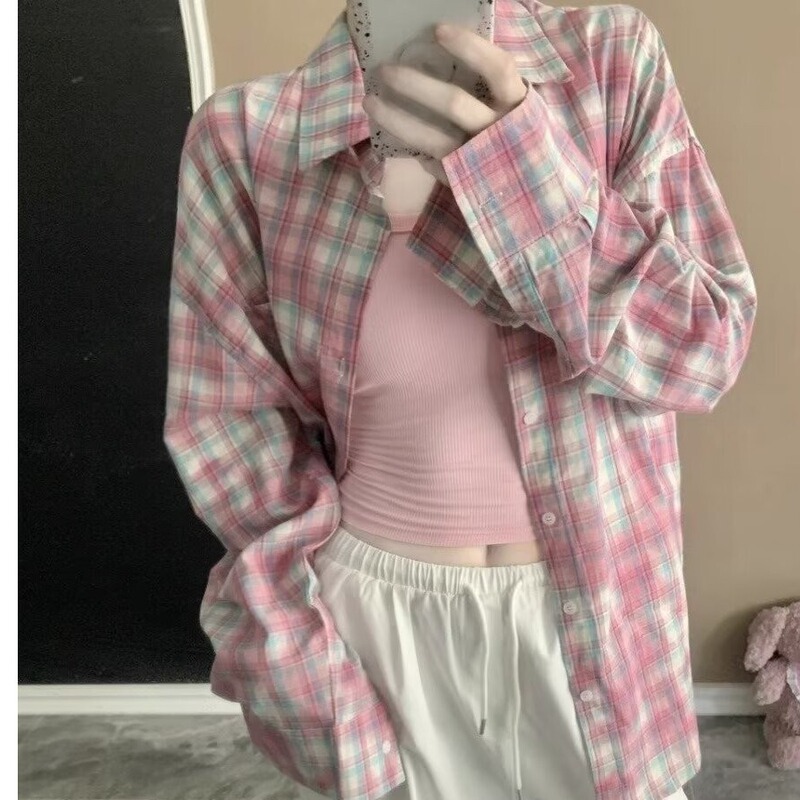 American-style Loose Long-sleeved Sunscreen Shirt Women's Three-piece Set with Sling Vest Early Autumn Casual Overalls