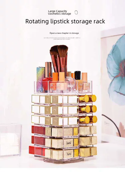 Lipstick storage box desktop cosmetics rack cosmetics storage box lipstick display stand 360 degree rotation