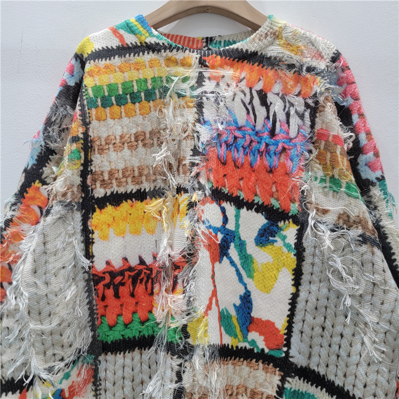 Diseño de estilo europeo y americano impresión de contraste de color de punto hoodie de cuello redondo suéter de moda suelto