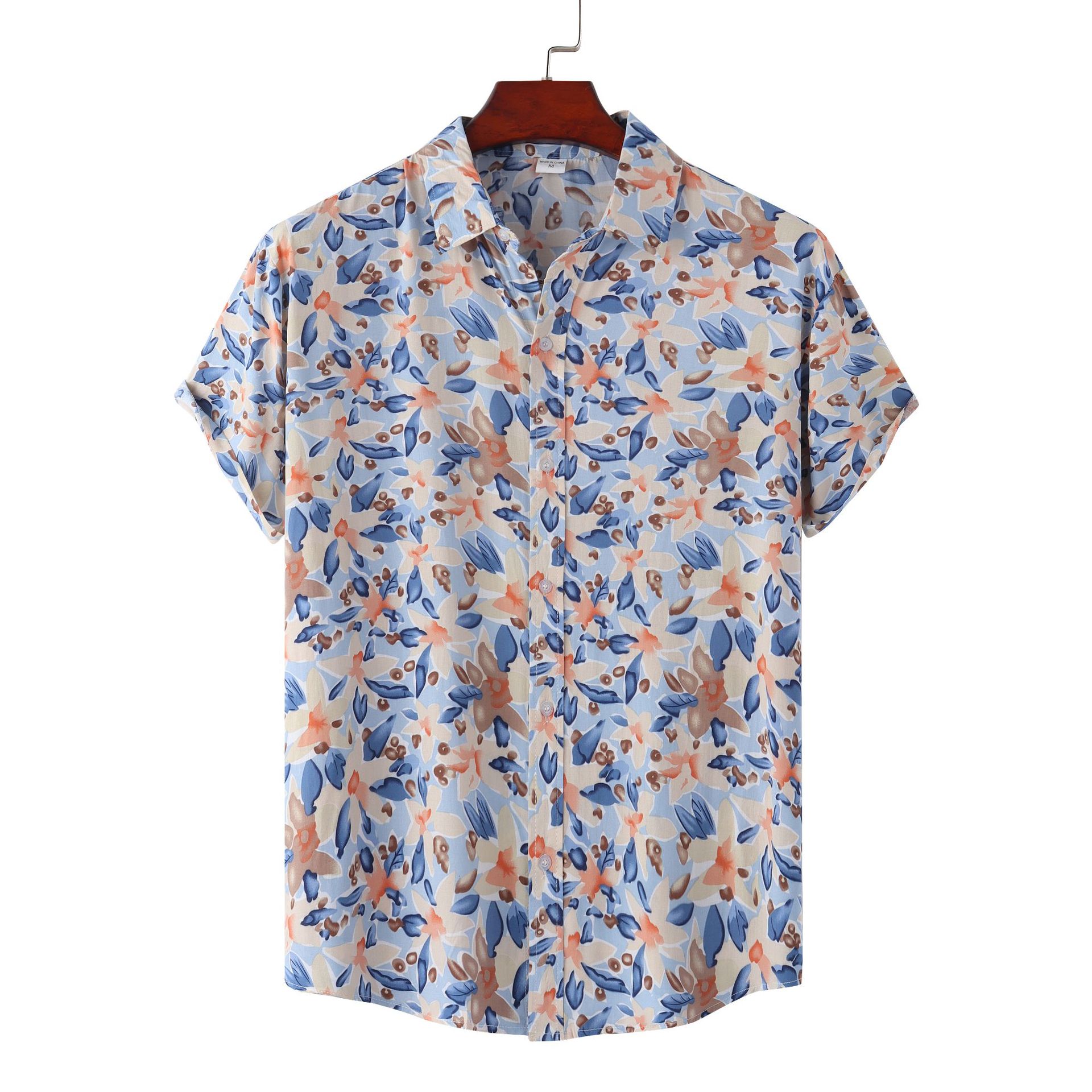 Comercio exterior transfronterizo 2022 Comercio exterior primavera y verano nueva camisa de playa informal camisa de flores de manga corta hawaiana entrega para hombres