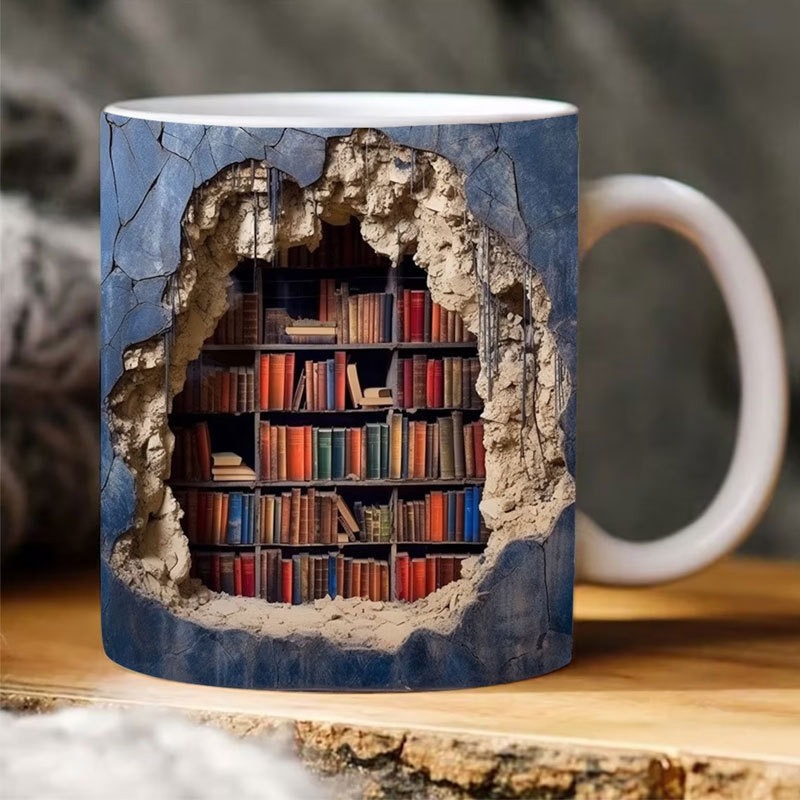 Nuevo estilo transfronterizo de cerámica 3D Bookshelf Mug taza de diseño de espacio creativo taza multiusos
