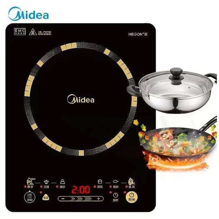 Индукционная плита Midea C22-WH2202S 2200W мощная жарка управлением скольжением прочная панель 8 режимов мощности