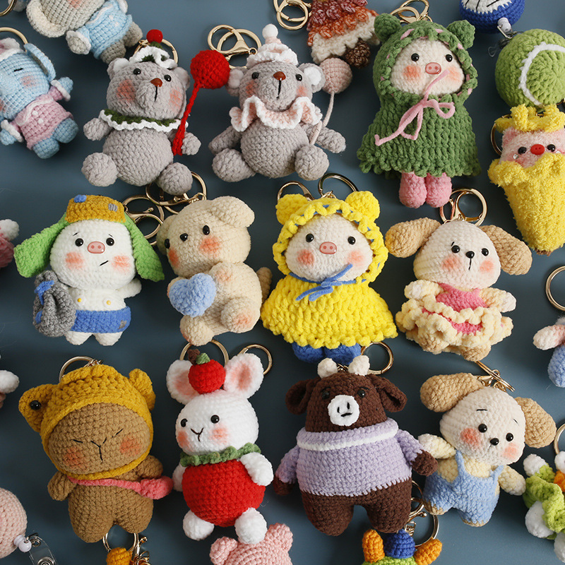New Handmade Knitted Doll Finished Super Cute Fleece Crocheted Heavy Industry Pendant Cartoon Knitted Doll Collection