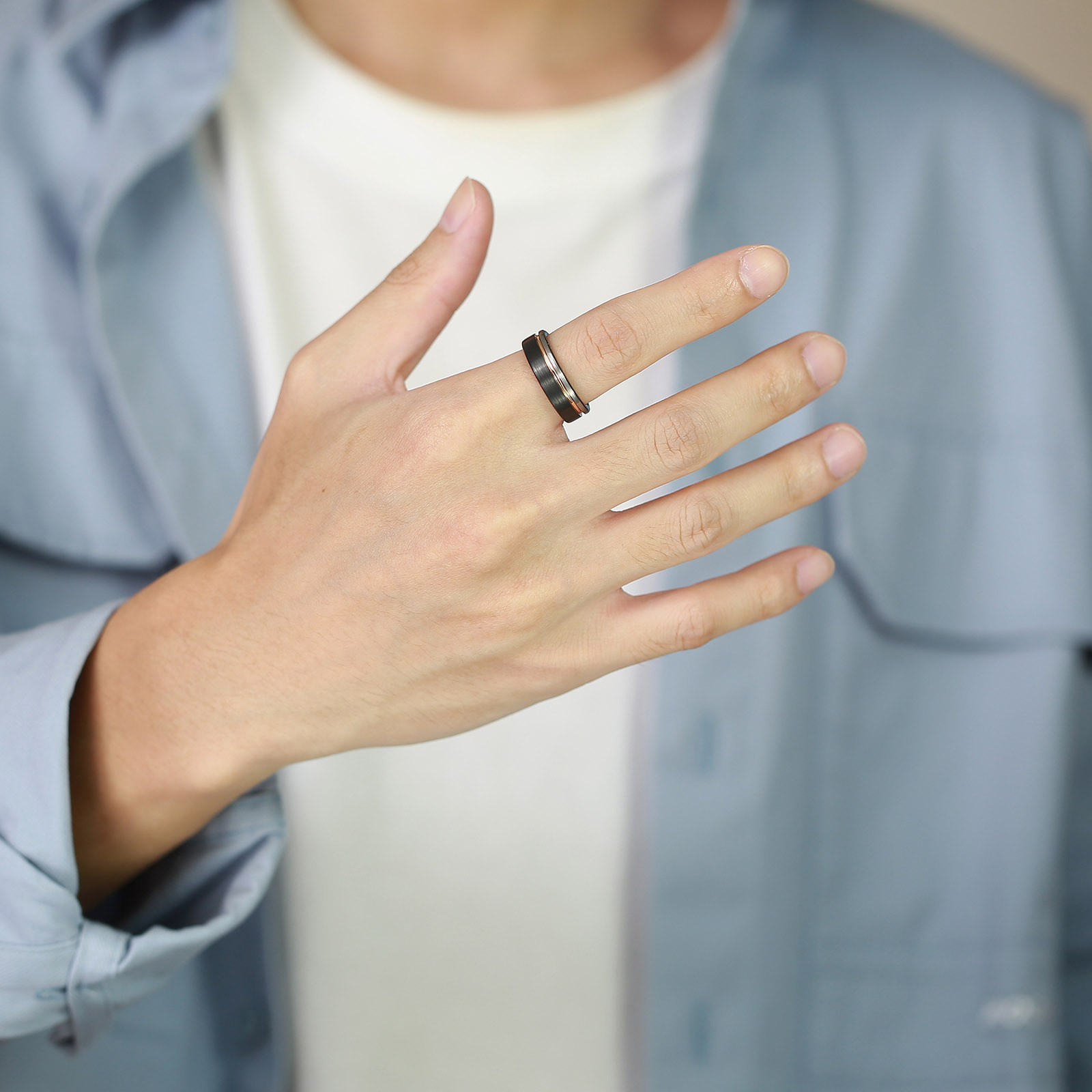 Fashion Color Block Tungsten Steel Rings Metal Stainless Steel Rings