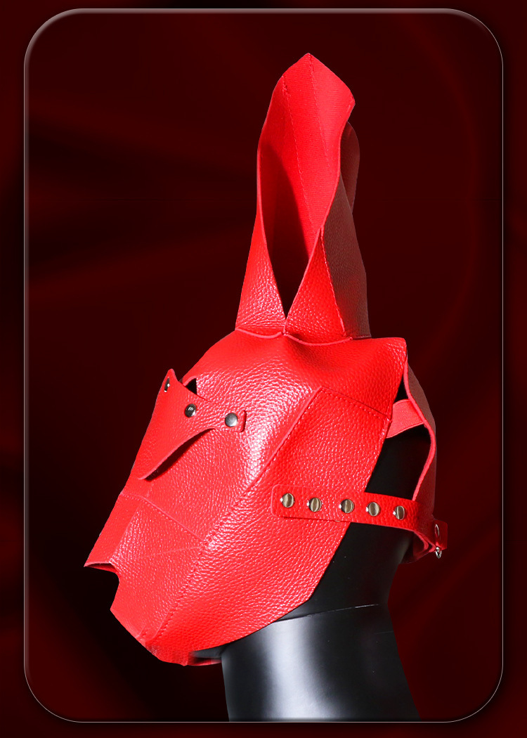 Jiuai SM Rabbit Head Mask – Red PU Role-Play Headgear for Adults — detail image 16