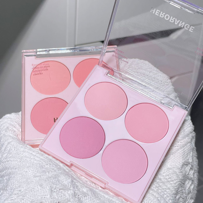 HERORANGE~Summer sweet four-color powder blusher white natural nude makeup color repair plate matte cheek purple rouge