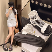 欧洲站编织镂空凉鞋女款2025夏季新款小个子增高松糕罗马高帮凉靴