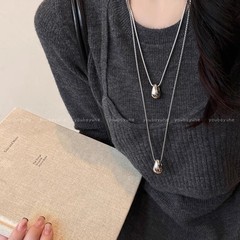 简约银色水滴钛钢项链女2025新款高级感不掉色长款毛衣链装饰配饰