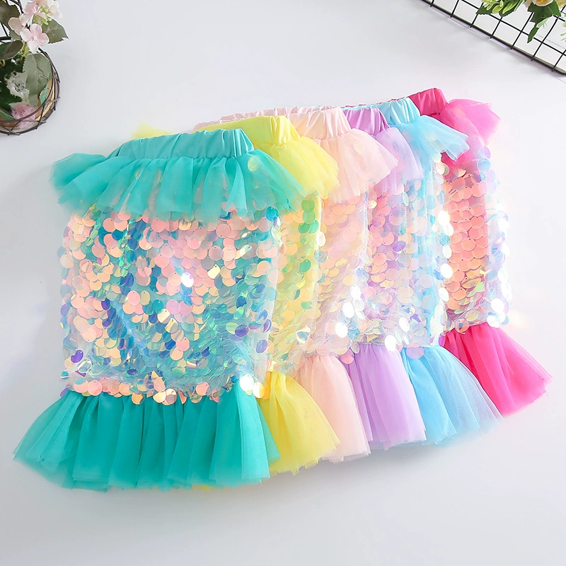 Летняя детская ногтевая стразоваяsequins, юбка для девочки, наряд принцессы, корейский стиль, хвост рыбки