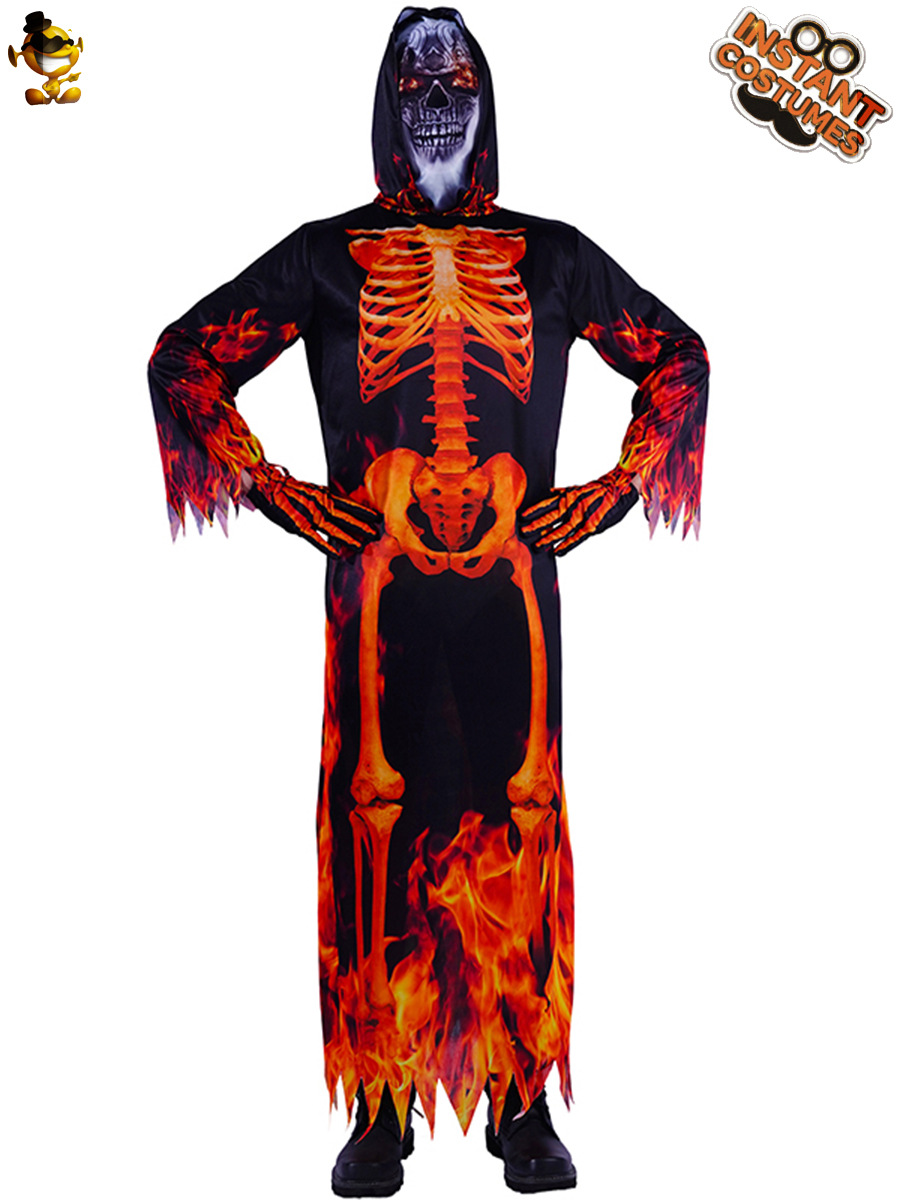 Hombres fantasma cráneo llama traje Halloween horror demonio traje fantasma Festival Cosplay