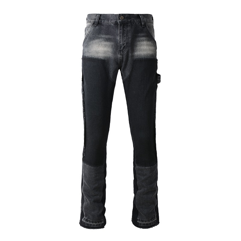 Jeans uomo vintage patchwork con gamba a zampa lavaggio chiaro_voghion.com