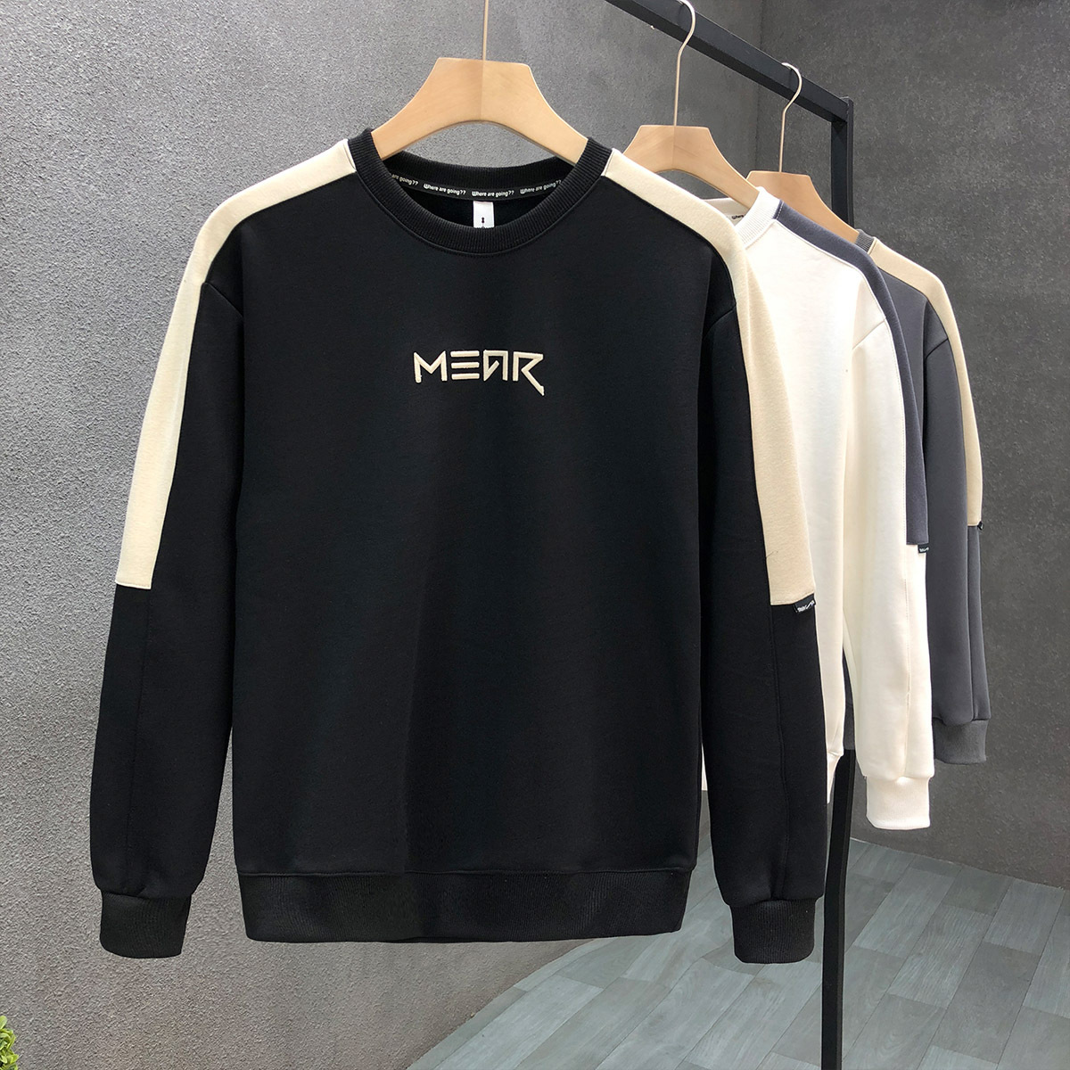 Einfaches Spleiß-Sweatshirt für Herren, trendige Marke, vielseitiges Herbst-Winter-Unterhemd, neue Langarmshirts für Herren_voghion.com