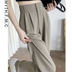 人気の夏薄氷シルクスーツパンツ女性用 2025 春夏ハイウエストスリムドレープクールストレートワイドレッグパンツ