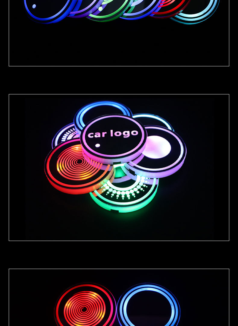 Car Led Luminous Water Coaster, Colorful Water Coaster, Car Atmosphere Light, Solar USB Charging, Anti-Slip Coaster