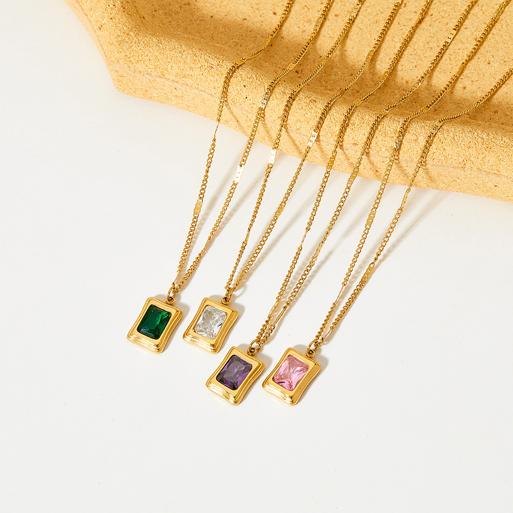 Fashion Geometric Stainless Steel Inlay Zircon Womenu0027S Earrings Necklace