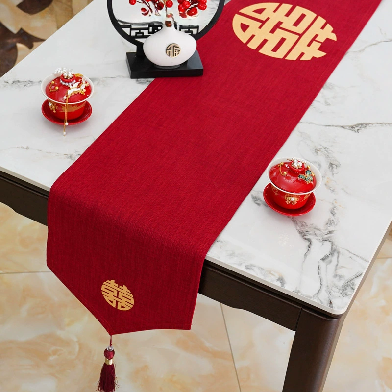 Красный свадебный вышитый флаг на стол, скатерть для журнального столика, скатерть для помолвки, свадьбы, ТВ-шкафа, длинное покрывало, полотенце