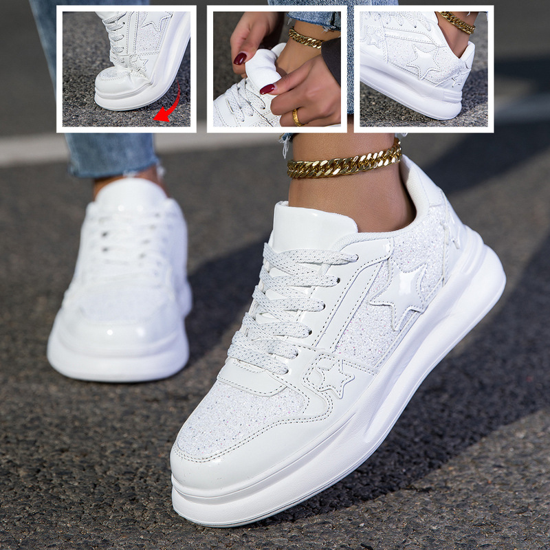 Cross-Border White Sneakers, Autumn Flat Lace-Up Shoes, Street Couple Shoes, Round Toe Patchwork Unisex Trendy Shoes, Versatile Low-Top Shoes
