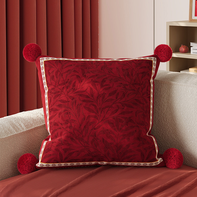 Sofá de sala de estar rojo de alto nivel, funda de almohada desmontable, almohada de cintura lavable, sofá de cabecera de dormitorio de alto nivel, almohada con núcleo