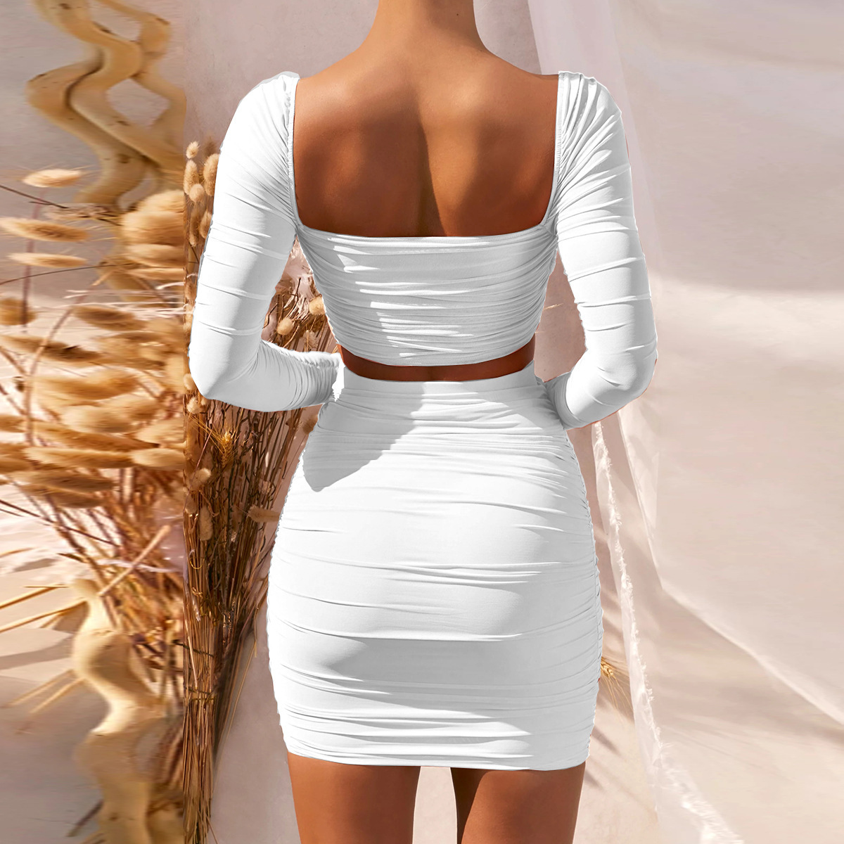 women's skirt low-cut fleece top two-piece suit nihaostyles clothing wholesale NSXPF77065