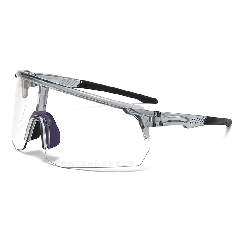 新品ハーフフレームスポーツ変色メガネアウトドアランニングワンピースレンズサングラス自転車騎乗防風サングラス