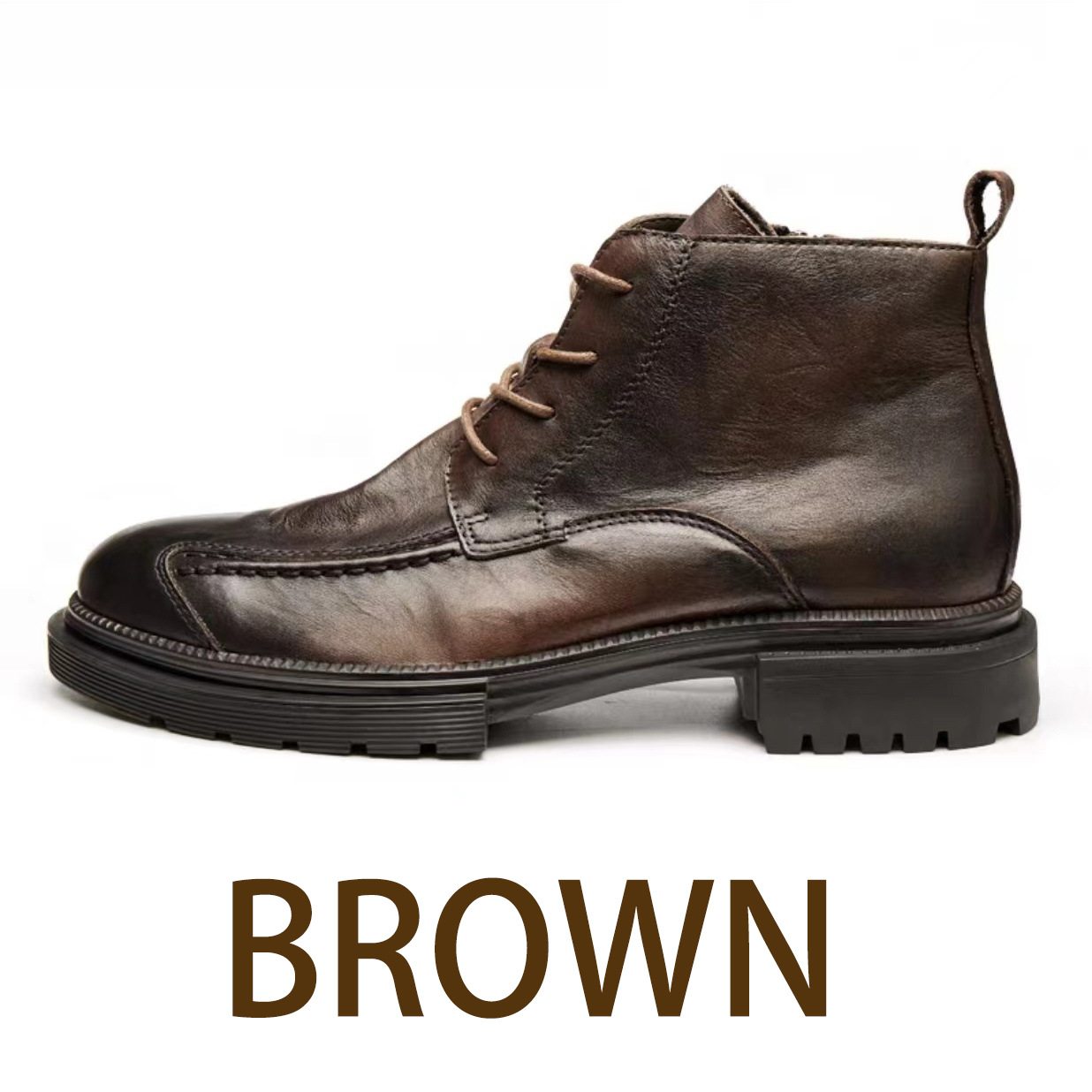 High-top zipper boots Platform soled round ankle boots for old men's boots_voghion.com