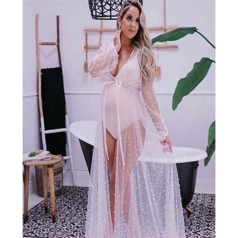 Women's plus size long deep perspective cloak fattening increase pregnant women photo souvenir clothing beach bikini blouse