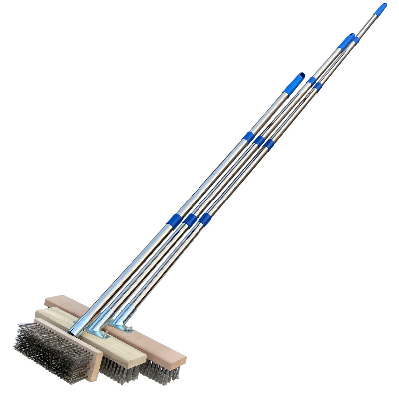 Cepillo de piso de alambre de acero inoxidable [mango de varilla de sección múltiple de acero inoxidable] herramienta de limpieza de piso al aire libre de embalaje corto