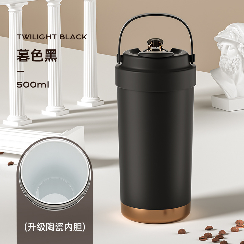 Taza de café de cerámica interior, taza de acero inoxidable portátil, taza de agua de lujo ligera, taza de paja de alta calidad