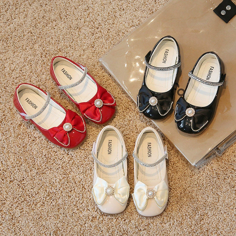 Sweet Big Red Кожаная обувь для девочек 2023 Весенняя новая детская обувь Обувь принцессы с милым бантом Детская обувь