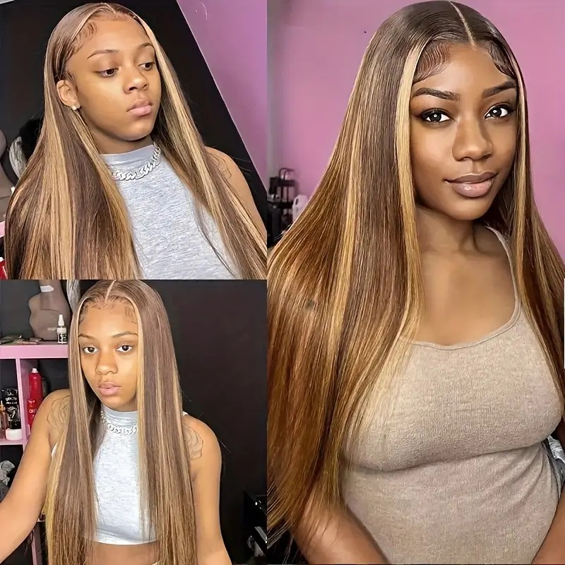 Long Straight Synthetic Lace Trim Wig With Center Parting Full Head_voghion.com