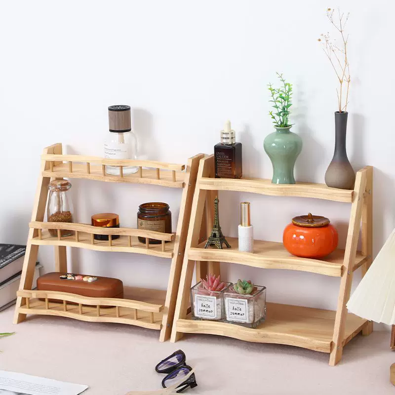 Wooden multi-layer storage rack, trapezoidal stall display rack, decorative storage rack, kitchen multi-functional spice organizer rack