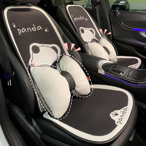Cartoon panda car seat cushion summer all-season ice silk breathable simple car seat cushion lumbar headrest