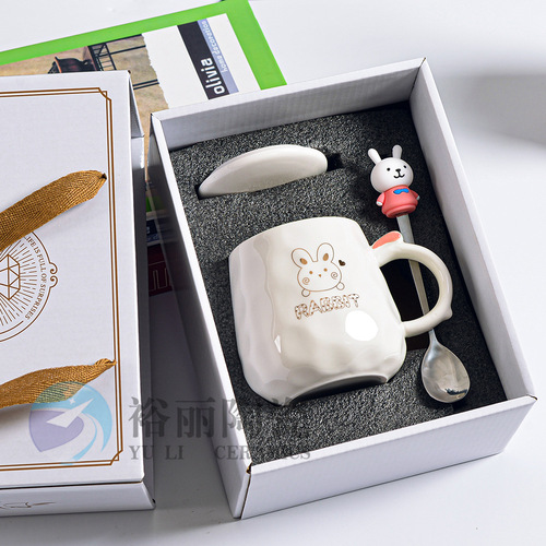 Rabbit Thermostatic Cup Gift Set LOGO Mug Opening Water Cup Wedding Celebration Event Printed Ceramic Cup