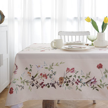 田园轻奢ins设计师手绘餐桌布北欧花卉植物防水防油台桌布