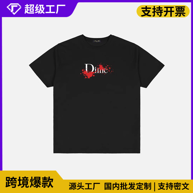 American-Style Trendy Dime Letter Embroidery Black Casual Loose Short-Sleeve T-Shirt for Men and Women, Summer Couple Style, Wholesale American-Style Trendy Dime Letter Embroidery Black Casual Loose Short-Sleeve T-Shirt for Men and Women, Summer Couple Style, Wholesale