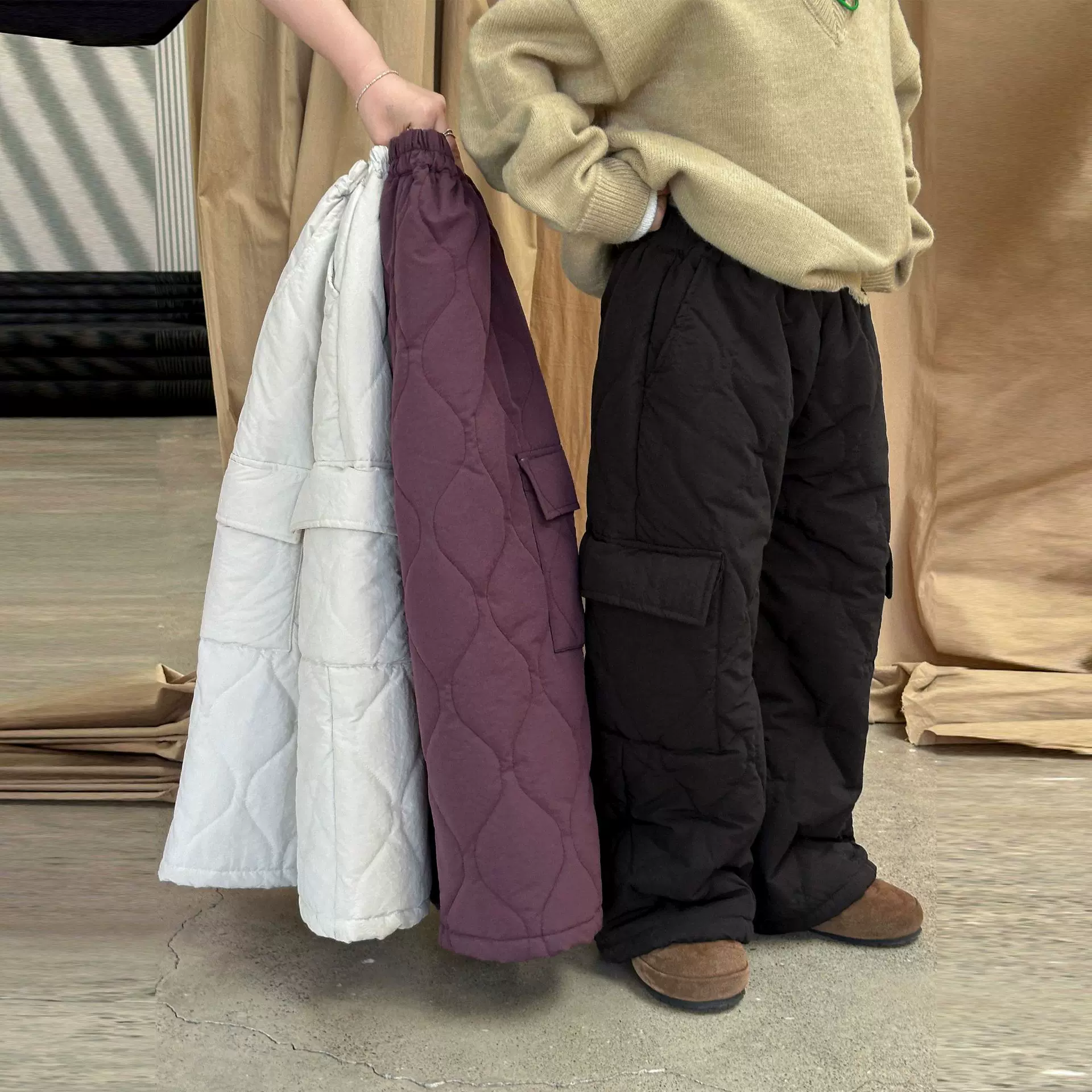 童装男童复古绗棉夹棉工装棉裤男孩2025冬季新款保暖长裤加厚裤子