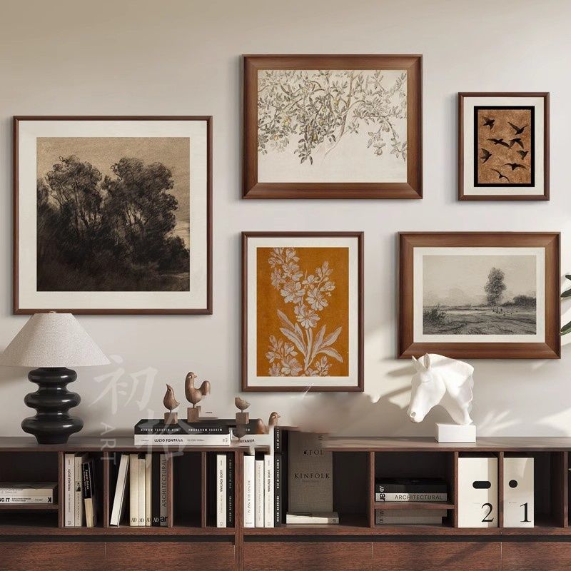 French Antique Living Room Decoration Painting, American Sofa Background Wall Hanging Painting, European Niche Art Combination Retro Mural