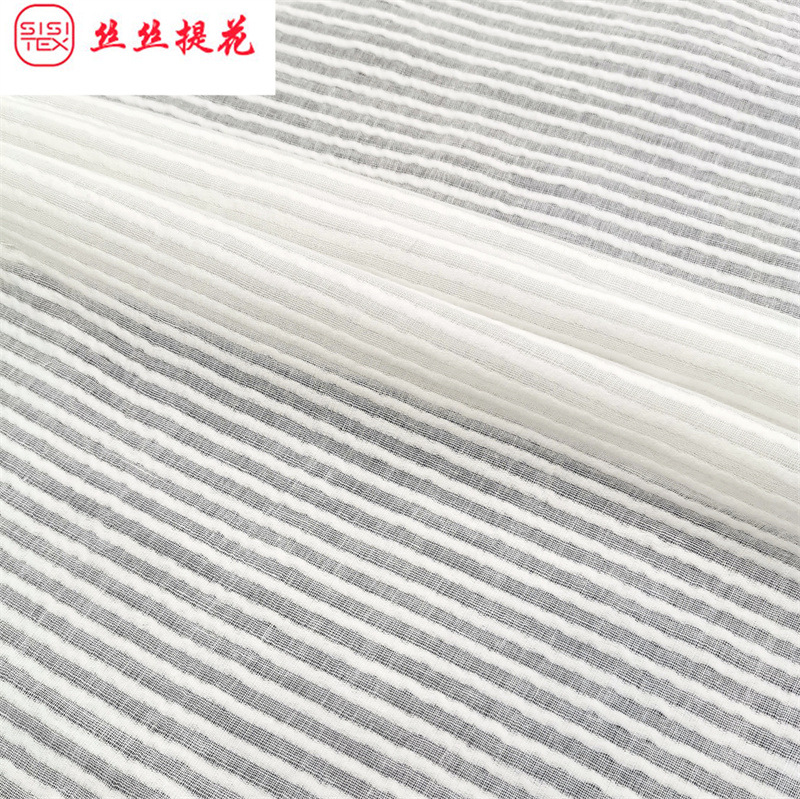 全棉纱罗横纹条提花面料春夏薄款衬衫连衣裙桌布装饰布料 SS18110